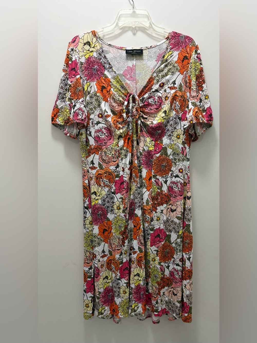 Lane Bryant Floral V-Neck Dress - White with Pink Orange Yellow Green